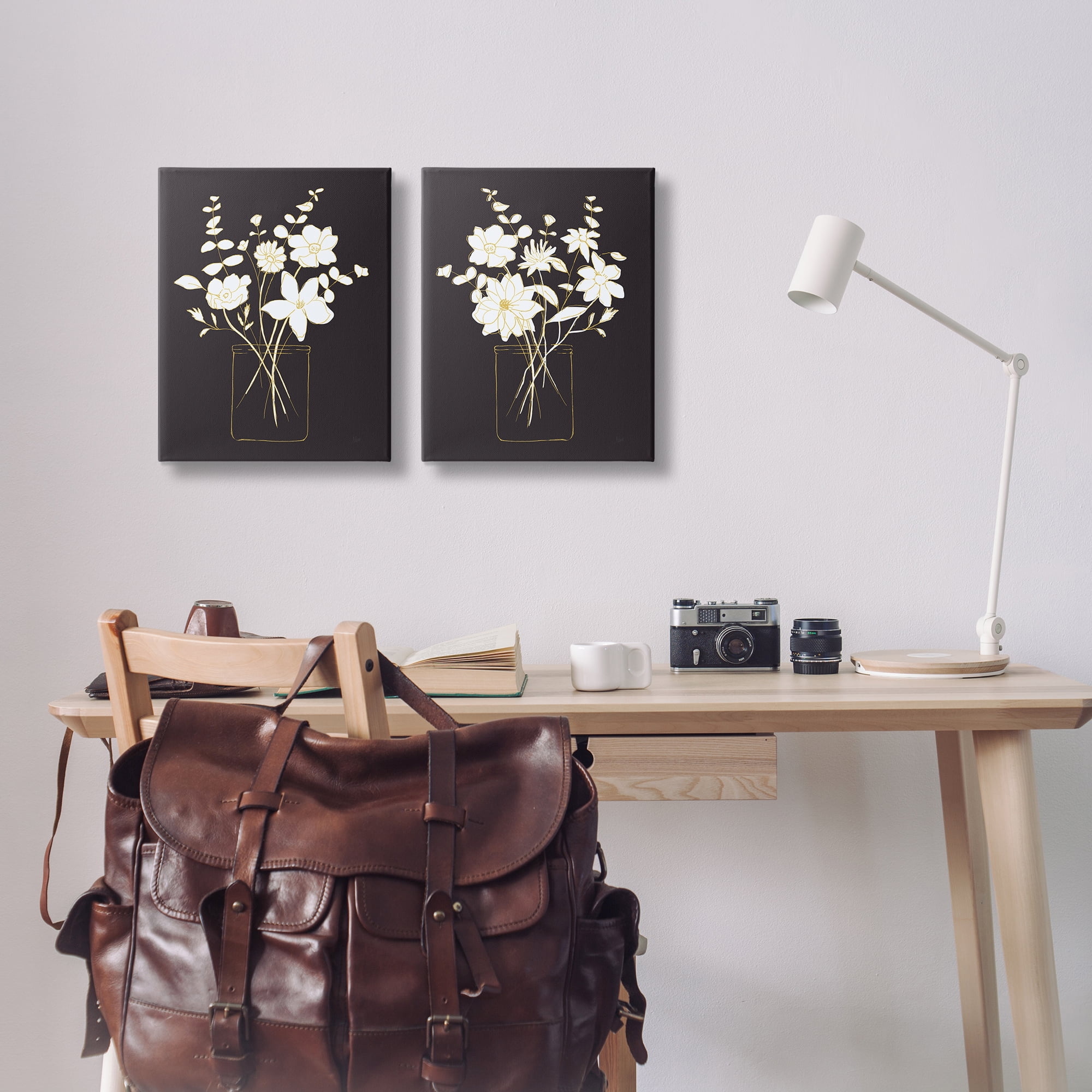 Stupell Industries Minimalist Flower Sketch in Jar Plants & Flowers Painting Wrapped Canvas Art Print Wall Art, 16 x 20, Set of 2