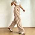 thumbnail image 7 of yeiolnoer Pants for Women Drawstring Elastic Waist Pants Casual Wide Leg Long Pants with Pocket Fashion Outfit(Khaki,Large), 7 of 7