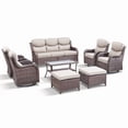 thumbnail image 6 of Opohoro 8 PCS Outdoor Patio Conversation Set, Weather Resistant Wicker Sofa Set with 4 Patio Swivel Chairs, Coffee Table and Ottomans for Deck, Backyard, Brown/Beige, 6 of 15