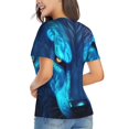 thumbnail image 3 of Vsdgher Futuristic Blue Light Wolf Women Shirts V Neck Short Sleeve Tops T-Shirt Basic Tees, S to 3XLSmall, 3 of 5