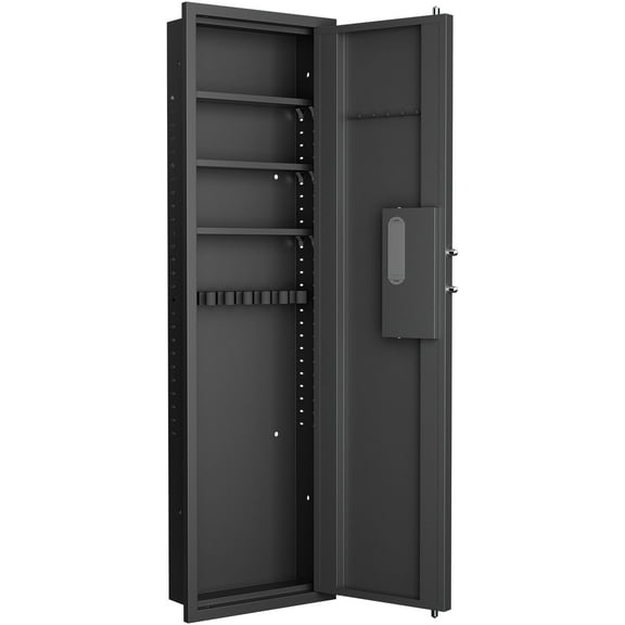 Montary 53" In-Wall Gun Safe w/Fingerprint Touch Panel & Adjustable Shelves, Hidden Rifle Safe for Firearms/Valuables (Black)