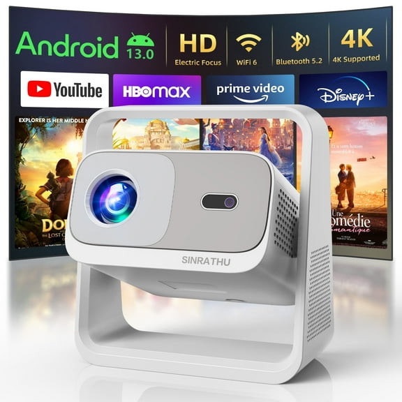 Sinrathu 4K Support 1080P 16000LM Projector with Wifi and Bluetooth, Smart Projector, Video Projector for Home Theater, Portable Outdoor Movie Projector 5G/2.4G