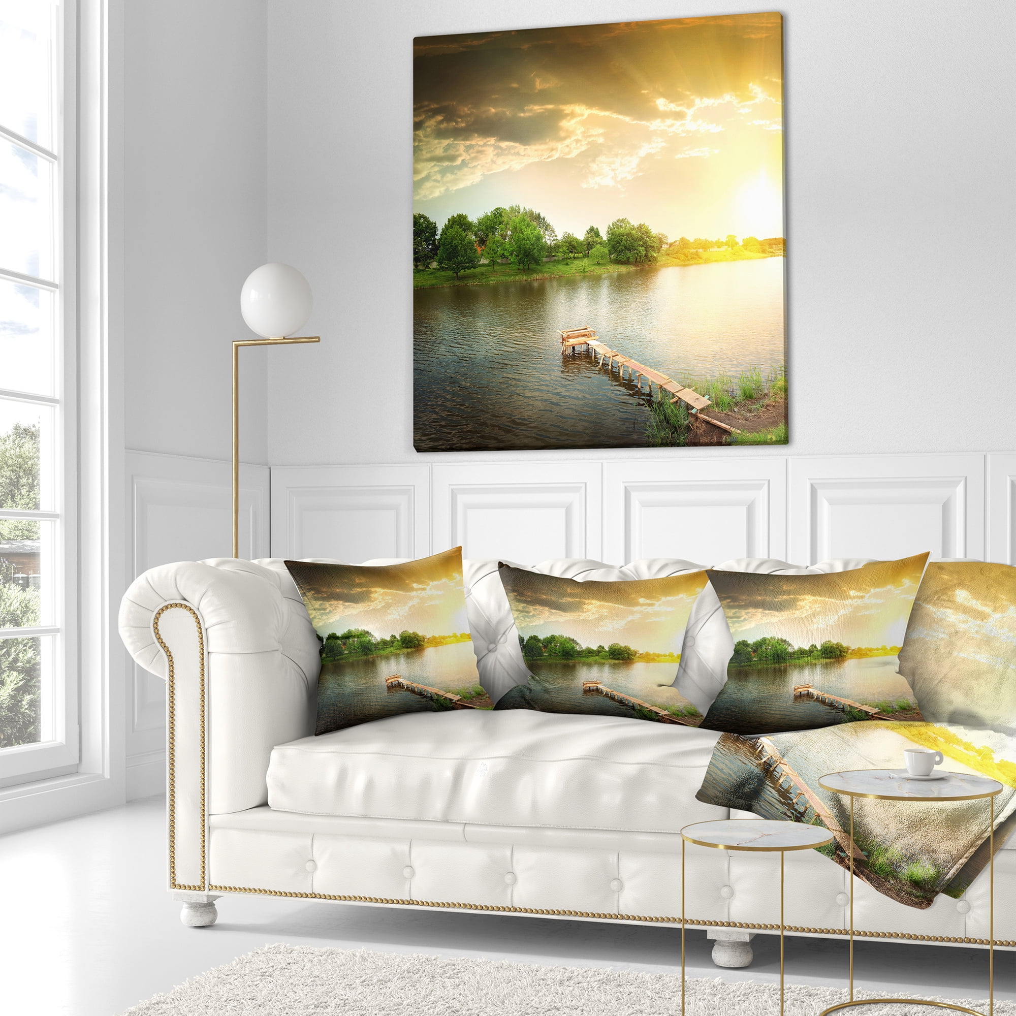 Designart Lake Under Evening Sun - Landscape Photo Throw Pillow - 16x16
