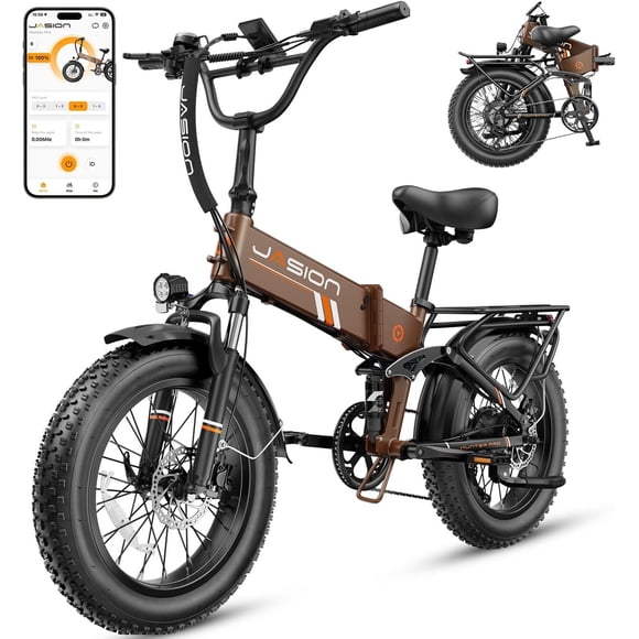 Jasion Hunter Pro Electric Bike for Adults, 1800W Peak Folding Ebike with 48V 15AH Removable Battery, 20" x 4.0 Fat Tire & Full Suspension Foldable Electric Bicycle, 80 Miles Range, UL 2849