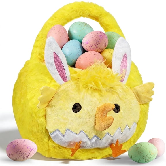 Easter Basket, Soft Cow Plush Baskets, Easter Egg Hunt Buckets, Easter Decorations Indoor Outdoor, Cute Easter Gifts for Kids, Adults, Teens, Toddlers, Girls