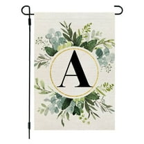 SDJMa Spring Summer Garden Flag, 18x12 Inch 26 Letter Green Leaves Floral Double Sided Linen Yard Flag for Outdoor Patio Lawn Farmhouse Home Decor