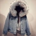 thumbnail image 1 of Women Winter Denim Jacket Fleece Lined Warm Faux Fur Hooded Jean Coat, 1 of 4