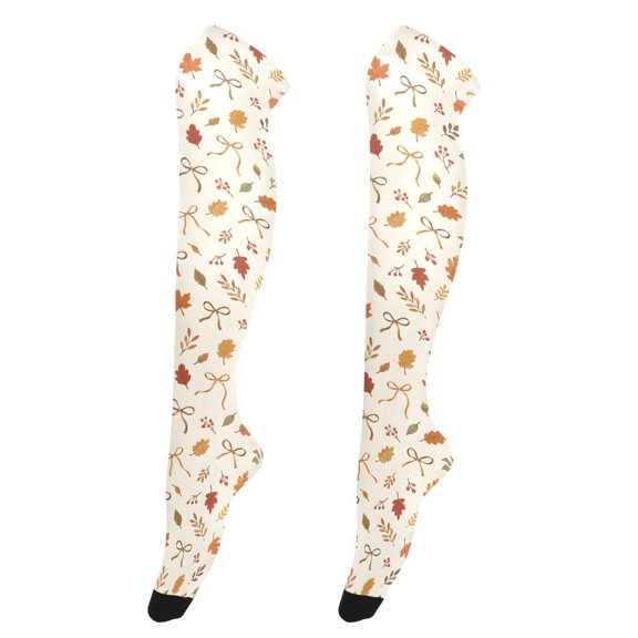 Autumn Leaves Bow High Thigh Socks Over Knee Thin Tights Long Stocking for Women Leg Warmer