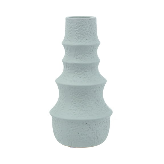 A&B Home Multi-Tiered Blue Ceramic Vase with Ridged Design - D5x10.5"