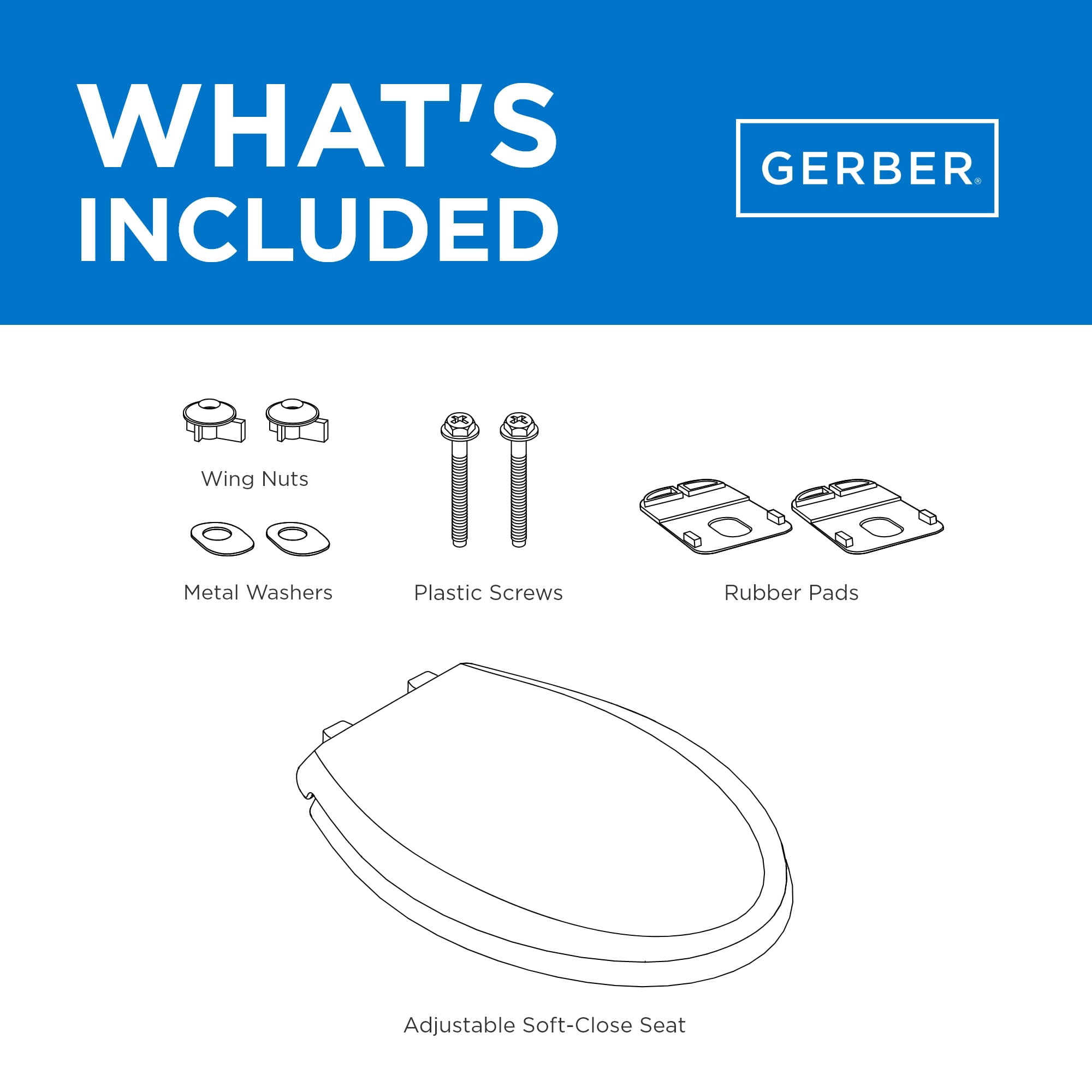 Gerber G0099213 Hinsdale Elongated Closed-Front Toilet Seat - White