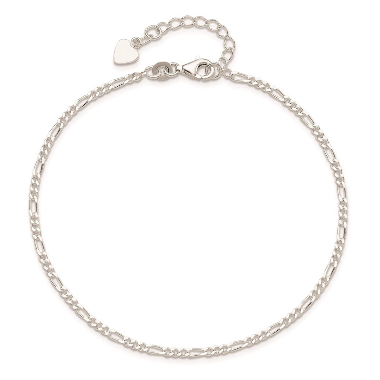 FJC Finejewelers Sterling Silver D/c and Polished Figaro Anklet