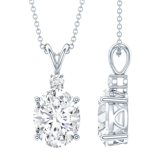 Rosec Jewels Oval Shape Cubic Zirconia Solitaire Pendant Necklace for Women - 8X10 mm, 925 Sterling Silver