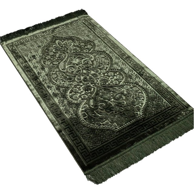 Modefa Luxury Velvet Prayer Rug with Prayer Beads | Soft Elegant Muslim Turkish Janamaz Sajada Carpet for Men and Women | Plain Solid Prayer Mat Ramadan Eid Gift - Paisley (Dark Green)