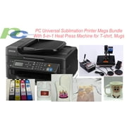 PC Universal Sublimation Bundle with Printer, 5-in-1 Heat Press Machine & T-shirts & Assorted Mugs, Transfer Paper, Heat Tape, ALL INCLUDED