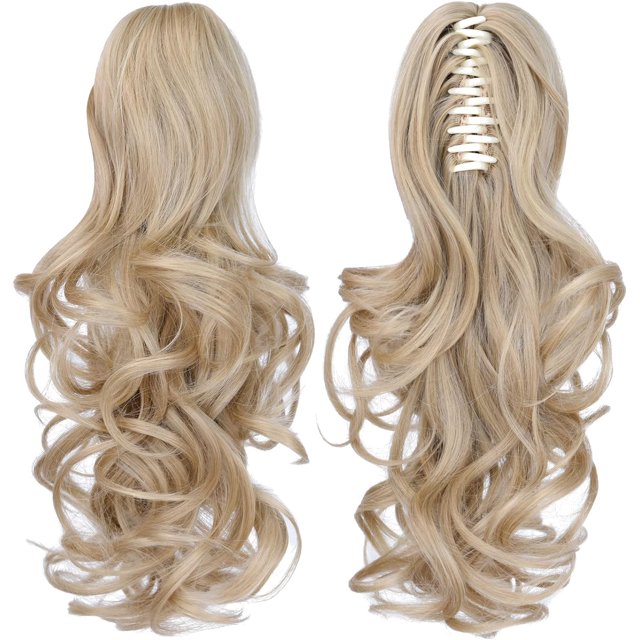 ORUYROP Rallonge de Queue de Cheval Blonde, Rallonges de Cheveux Griffes de Queue de Cheval 14 Pouces Queue de Cheval Cheveux Courts Bouclés Extension de Cheveux Pièce de Cheveux Synthétique d'Apparence Naturelle pour Femmes Blond Clair