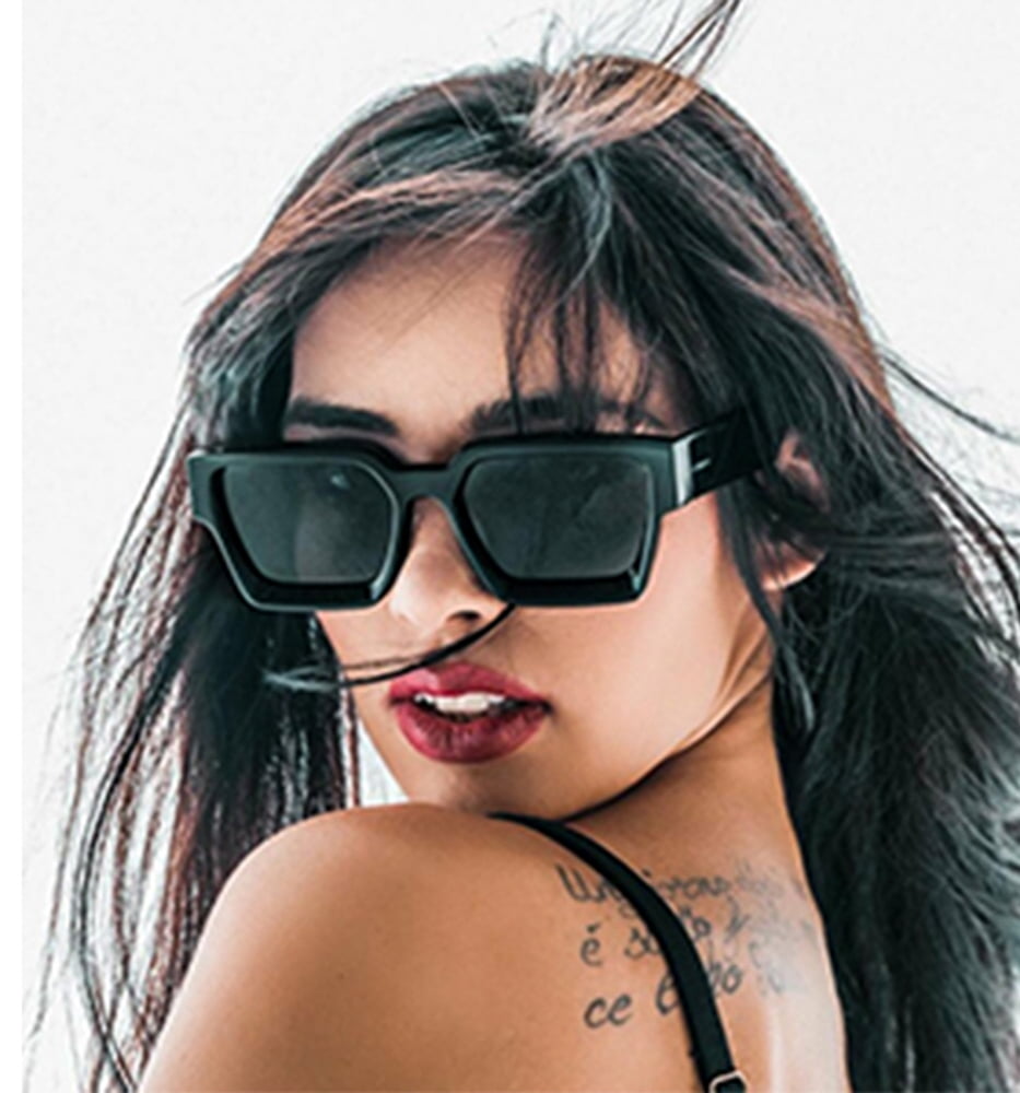 Men Women Sunglasses Retro Rectangle Y2K Sunglasses Thick Square Frame Fashion Black Shades Rave Fashion