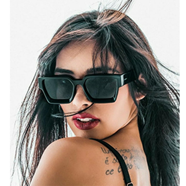 Men Women Sunglasses Retro Rectangle Y2K Sunglasses Thick Square Frame Fashion Black Shades Rave Fashion