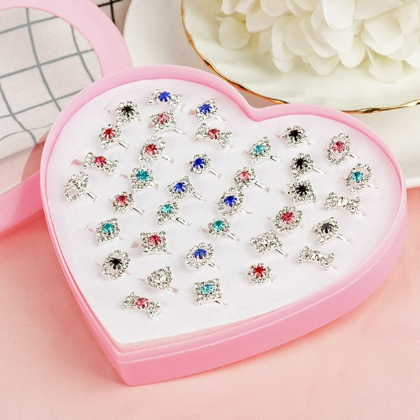 36PCS Kids Ring Set Rhinestone Adjustable Finger Ring Dress up Ring for Party