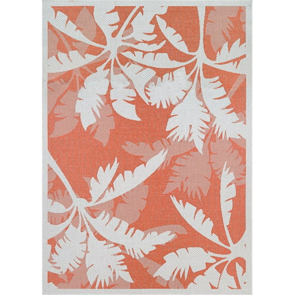 3.75' x 5.4' Orange and Ivory Floral Rectangular Outdoor Area Throw Rug