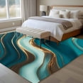 thumbnail image 4 of 5'x7' Area Rugs for Living Room Bedroom, Teal Marble Washable Rug Carpet Runner Indoor Outdoor, Modern Abstract Gold Fluid Art Non Slip Floor Mats Area Rug for Kitchen, Nursery, 4 of 8