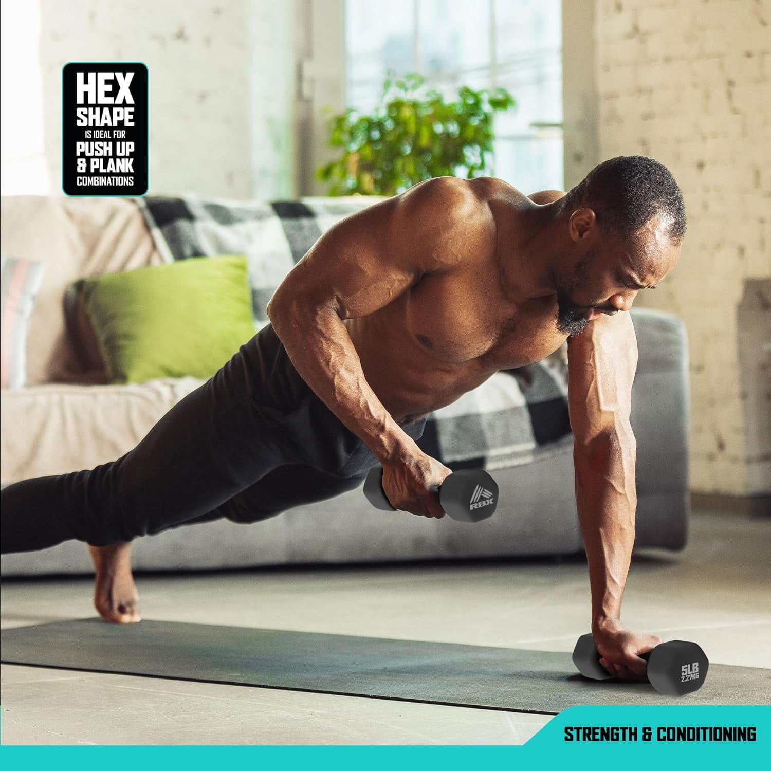 RBX Weights Dumbbells Set - Neoprene Arm Weights with Non-Slip Grip, Training, Workout, Fitness, 8lb