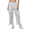 thumbnail image 3 of FUNUONY High Waisted Cargo Pants for Women Baggy Y2K Straight Wide Leg Pants with Pockets Streetwear Womens Cargo Sweatpants Baggy Fleece High Waisted Joggers Pants Athletic Pants Light Ashy Xl, 3 of 8