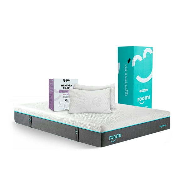 Colchón Queen Size Roomi Explorer con 2 Almohadas de Memory Foam ajustable