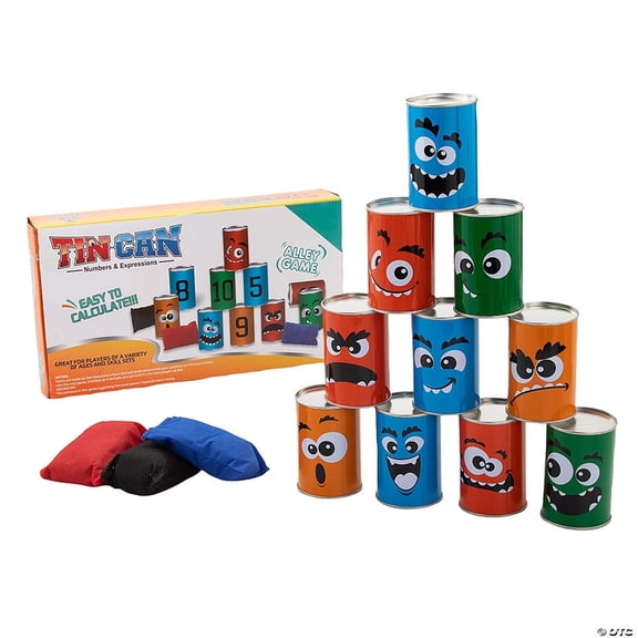 Fun Express Numbers & Expressions Sandbag Toss Game Set Tin Can 1 Pack 14 3/4 x 8 1/4 Inch