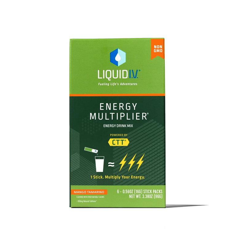 Liquid I.V. Hydration Multiplier + Energy Electrolyte Powder Packet Drink  Mix, Mango Tamarind, 6 Ct 