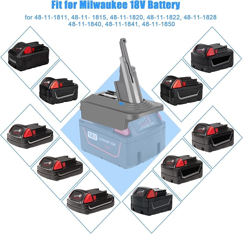 2-in-1 V7 V8 Adapter for De*walt 20V Mil*wau-kee 18V Battery Convert to Replace for Dy*son V7 V8 Battery, Converter Work with V7 Fluffy Absolute Animal SV11 V8 SV10 Battery