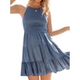 thumbnail image 1 of VISgogo Vestido Casual para Mujer, Cuello Redondo Sin Mangas Color Sólido Jersey Fruncido Línea A Mini Vestidos VISgogo moda, 1 of 8