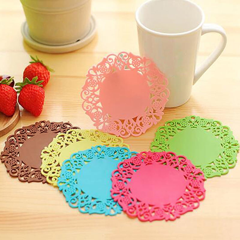 6 Pcs Lace Tea Cup Flower Insulation Mat Doilies Silicone Coaster Pad Placemat P 