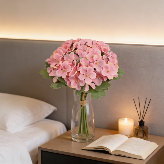 Hortensias artificiales realistas de plástico | Tallos florales artificiales de aspecto natural para la decoración del hogar | Arreglos para ramos de novia, salones de banquetes y centros de mesa