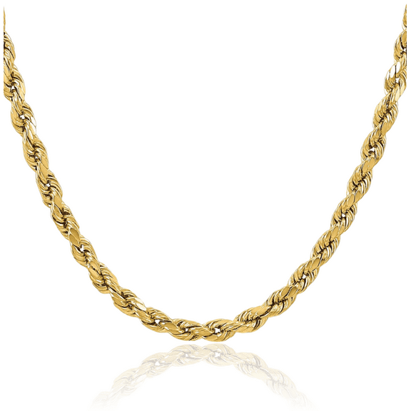 14K Solid Yellow Gold 5.5mm Rope Chain Twisted Link Necklace