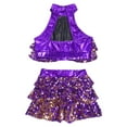 thumbnail image 4 of Rswnyirn Kids Girls Sequins Halter Tiered Crop Top with Skirt Latin Jazz Modern Salsa Samba Rumba Purple 16, 4 of 6