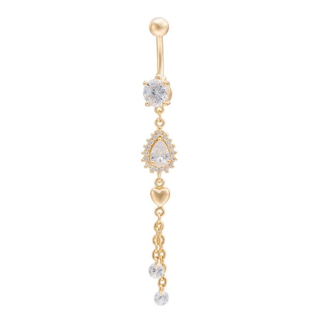 pitrice Round Zircon Fringe Navel Belly Button Rings Plated Copper Umbilical Nail Studs Body Piercing Buckle Jewelry