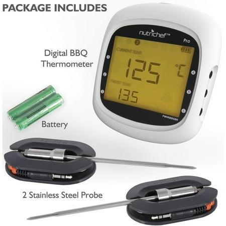 NutriChef - Smart Bluetooth BBQ Grill Thermometer PWIRBBQ80 - White, Black - White, Black
