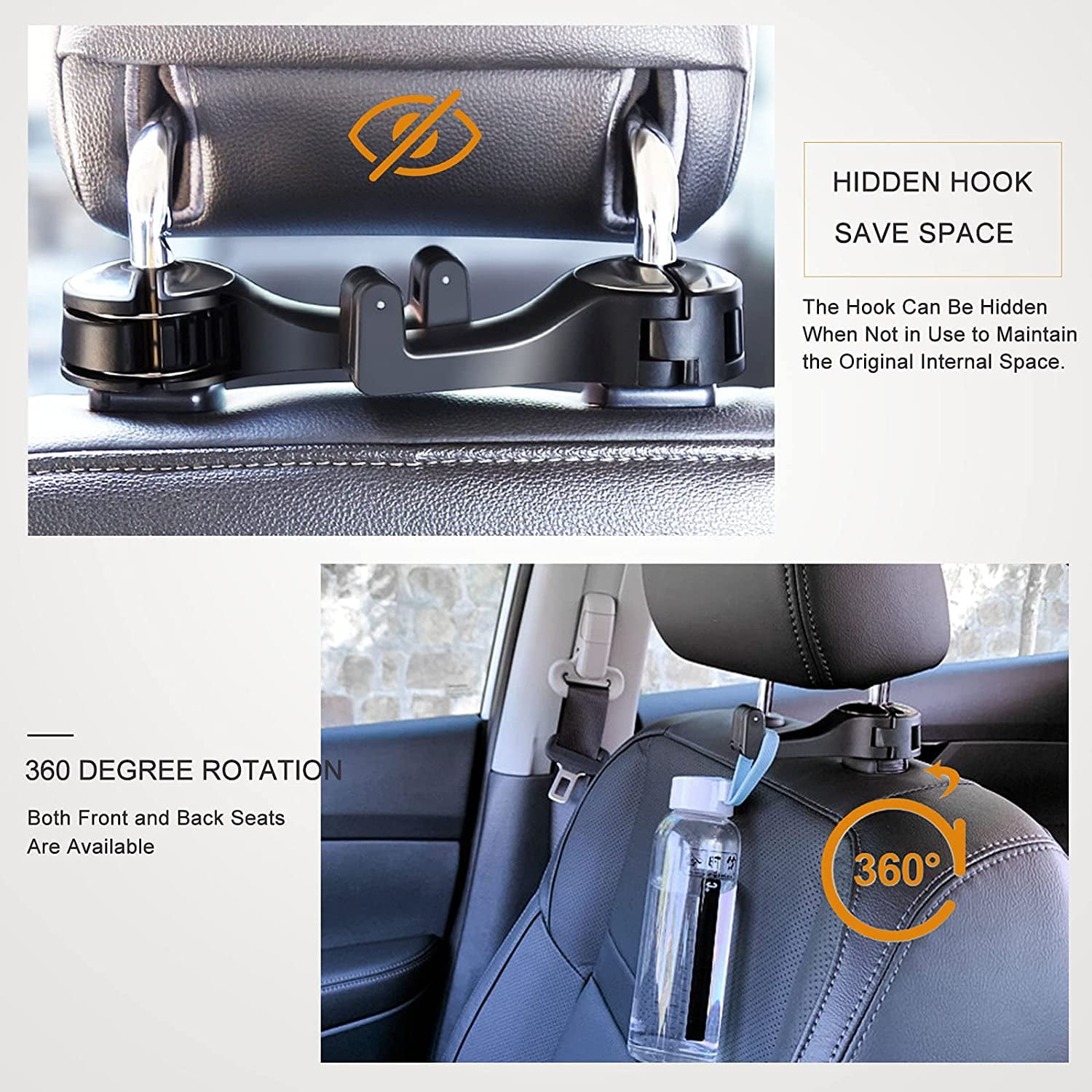 BEST Car Headrest Hidden Hook with Phone Holder Car Seat Hooks for Purses and Bags Universal 360 Rotation Headrest Hooks Purse Holder for Car Car