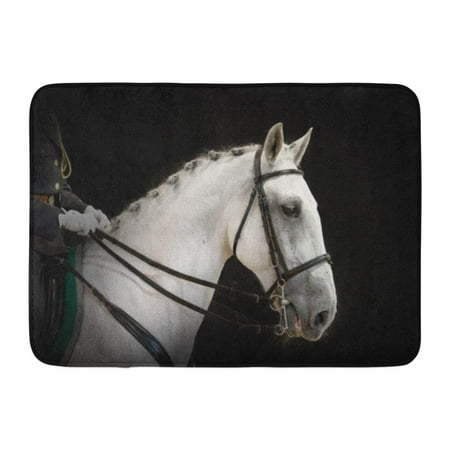 Pony Dressage Bridle - GODPOK Bridle White Animal Portrait of Gray Dressage Horse on Black Breed Champion Rug Doormat Bath Mat 23.6x15.7 inch