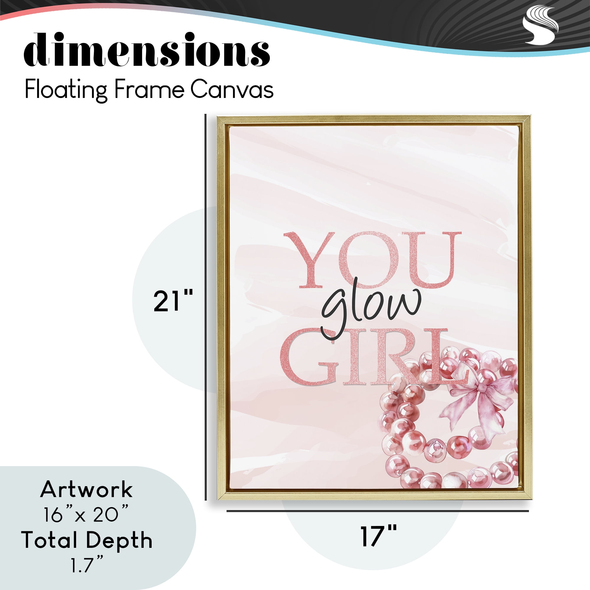 You Glow Girl Feminine Gold Framed Floater Canvas Wall Art, design by Kim Allen