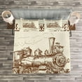 thumbnail image 3 of Ambesonne Steam Engine Quilted Bedspread Set 3 Pcs, Old Vintage Train, Queen Size, Ivory Pale Caramel, 3 of 3