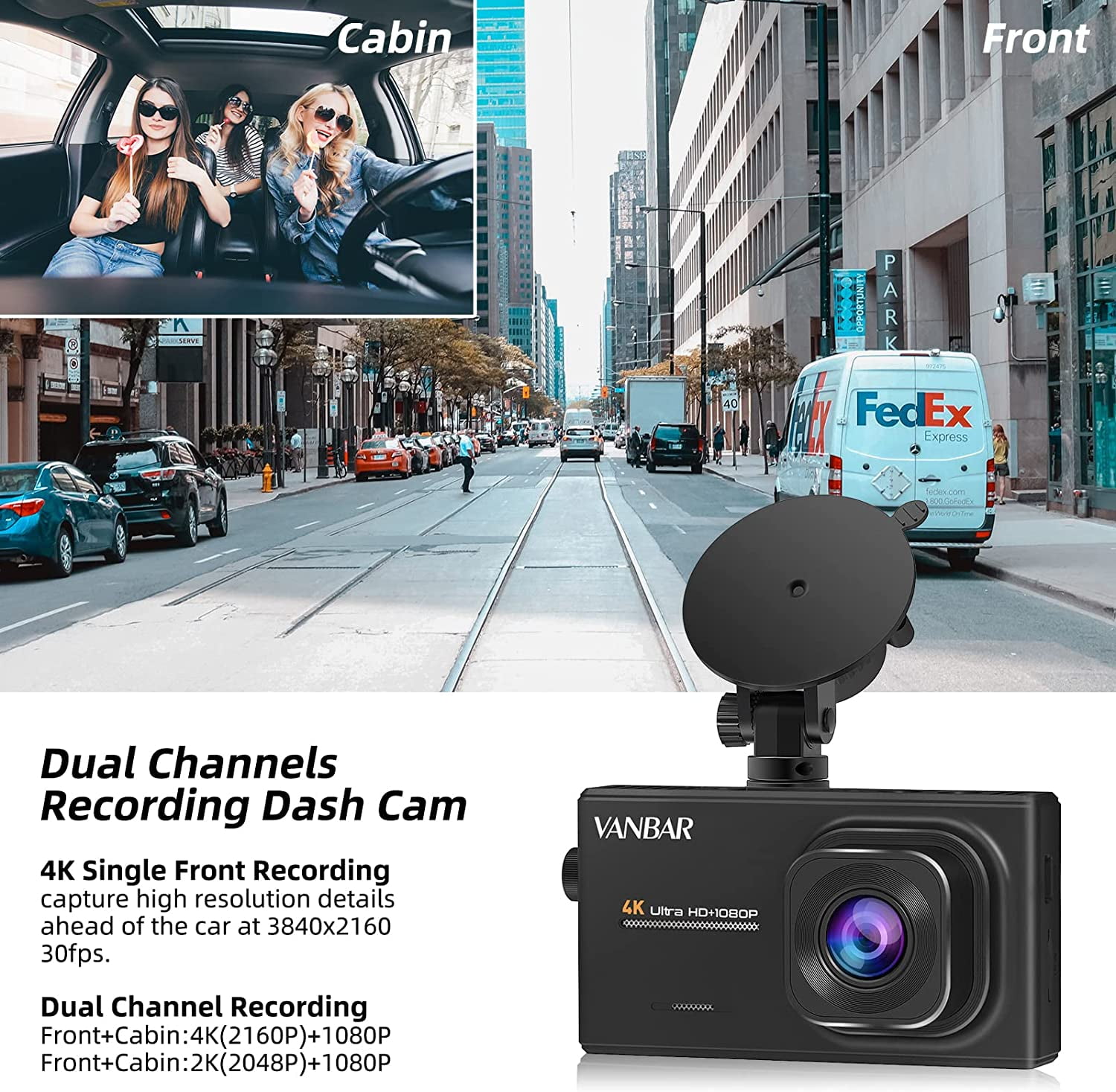 2.3 Screen - Dual-Channel 1080P Dash Cam - 170° Super Wide Angle