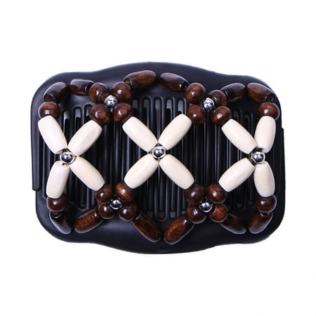 Retro Wooden Beads Magic Hair Comb Double Row Hairpin Insert Women Hairstyle
