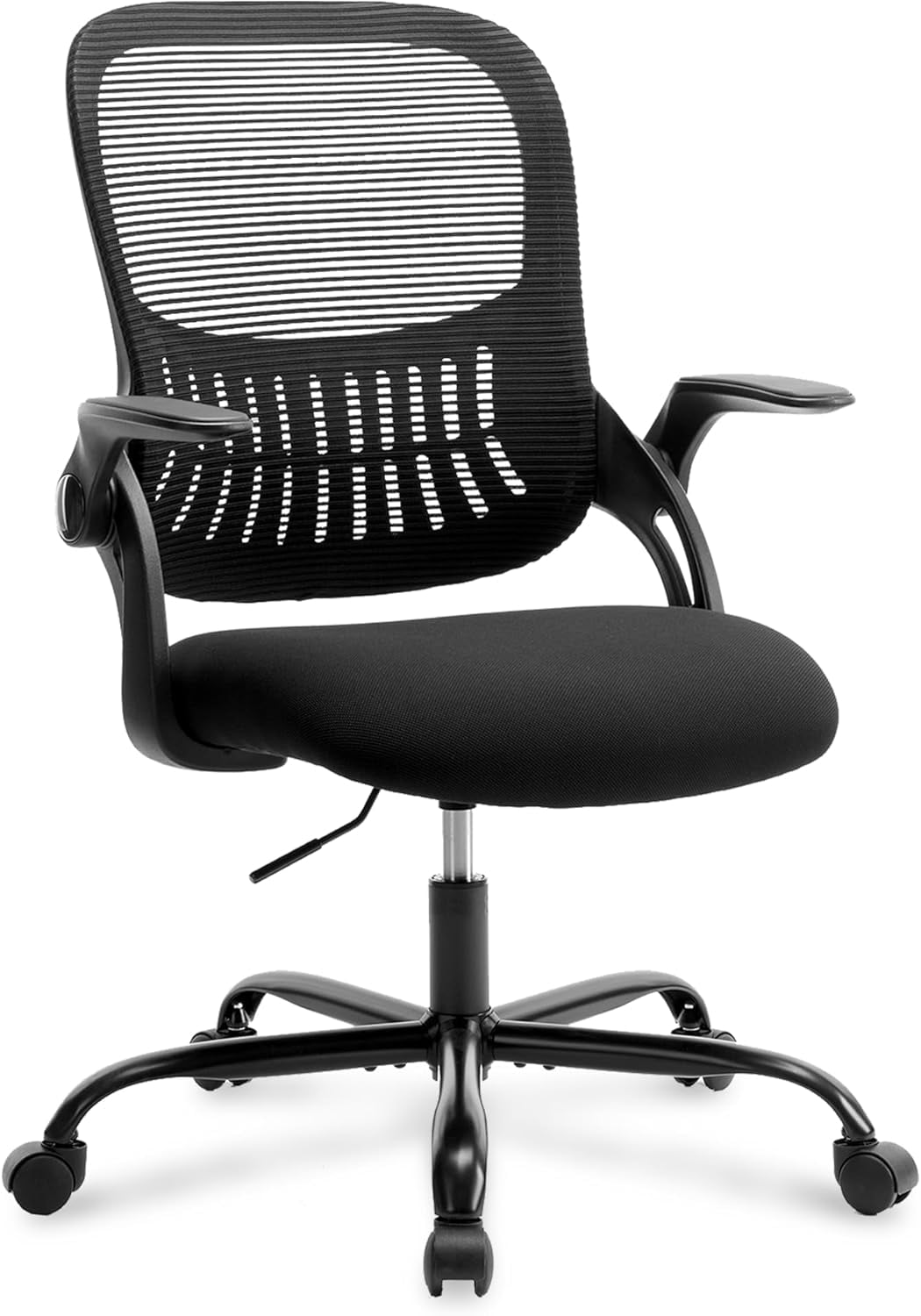 Ergonomic High-Back Mesh Office Chair - Breathable Waist and Back Support Computer Chair with Adjustable Armrests, Height Adjustment, and 360° Swivel Base(Black)