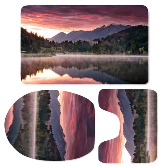 GOHAO Jinse-floral416 3 Piece Bathroom Rugs Set Bath Rug Contour Mat and Toilet Lid Cover