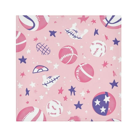 Satin Napkin Square 20 Inches Soft Smooth Decorative Napkins for Party Wedding Banquet and Dinner Pink Basketballs and Footballs