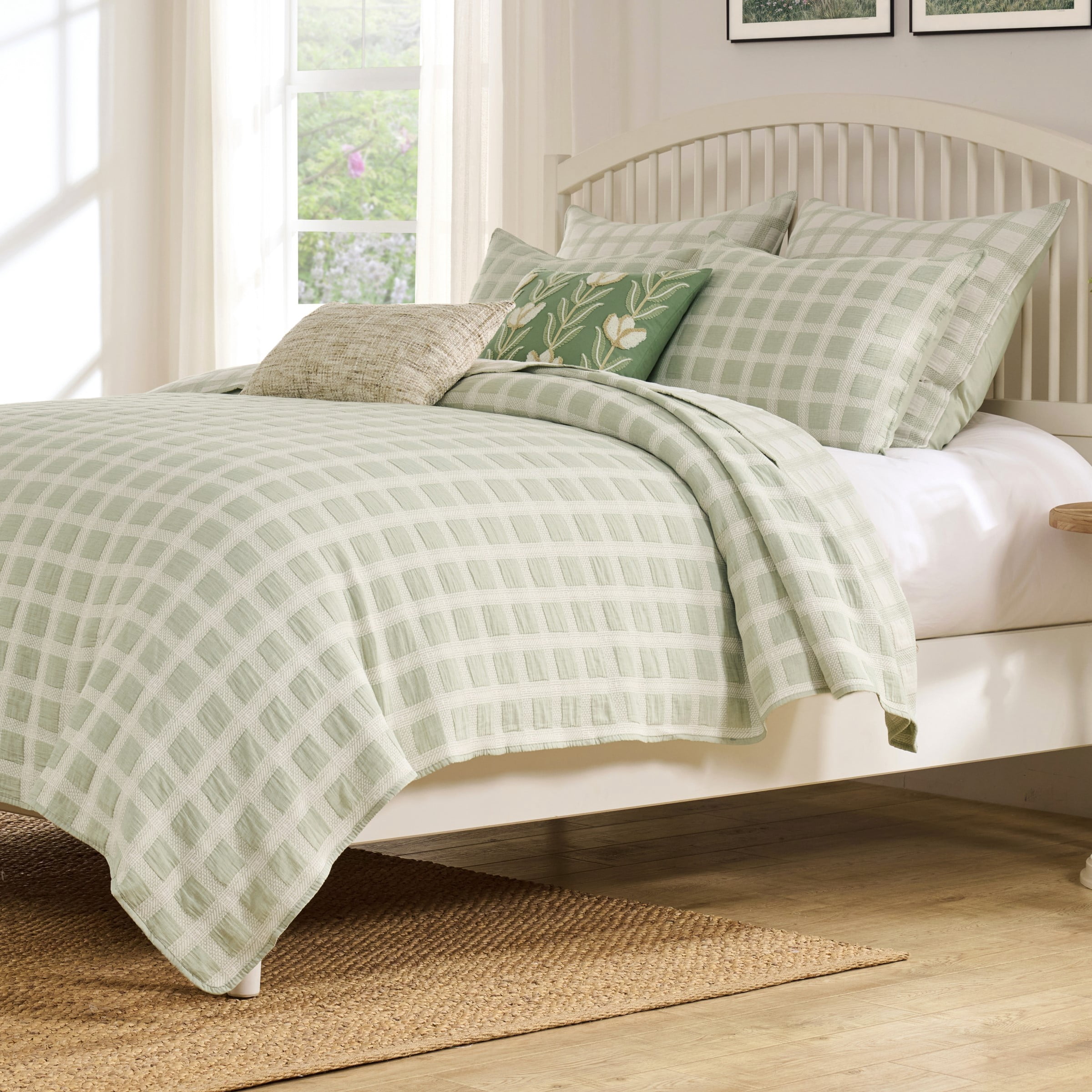 Greenland Home Fashions Millhouse 100% Cotton Lightweight Reversible Coverlet Set, 3-Piece King/Cal King, Adult, Sage