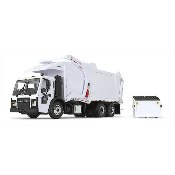 Mack LR Refuse Garbage Truck with McNeilus Meridian Front Loader Plain White with Trash Bin 1/34 Diecast Model by First Gear
