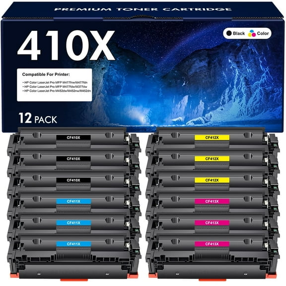 410A Toner Cartridges Compatible for HP 410A 410X CF410A CF410X M477fnw Color Laserjet Pro MFP M477fdn M452dn M477fdw M452nw M452dw M377dw M477 M452 Printer Ink (12 Pack)
