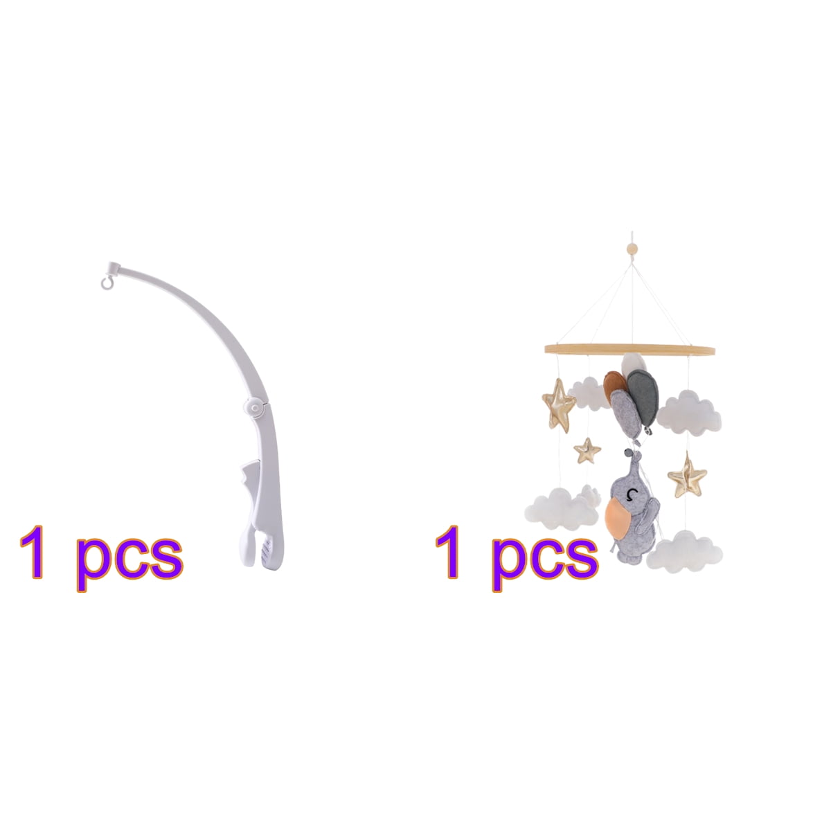 Wooden Baby Crib Mobile with Elephant & Star Pendants, Rotating Bed Bell Wind Chime for Newborns, Beech Wood Hanging Mobile for Infant Sleep Soothing and Nursery Decoration